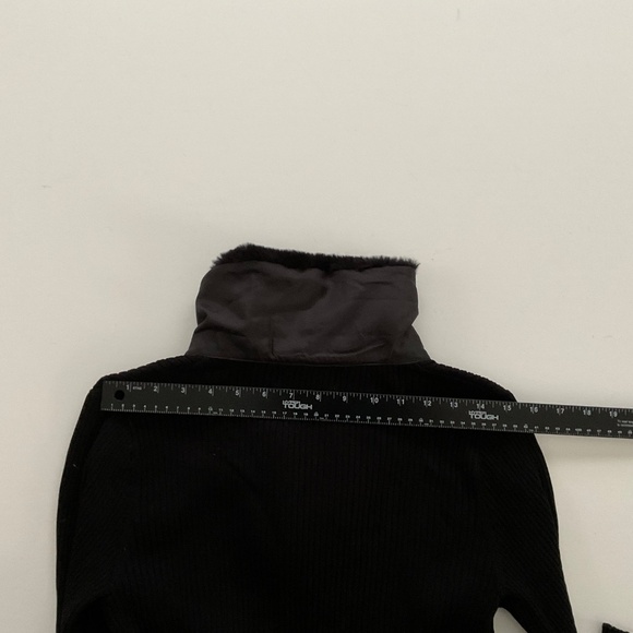 H&M Girls Ribbed Cardigan w/Faux Fur Collar Sz 20 Black Y2K Parisian Style Chic - Picture 7 of 9